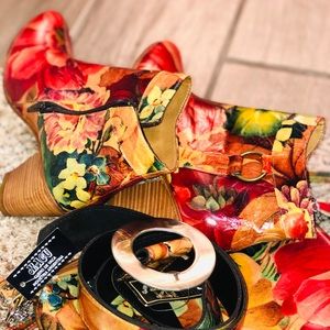 Hand made leather set of shoes, belt and purse.